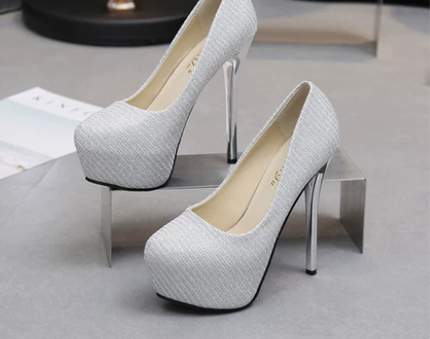 14cm超高跟鞋防水台金闪性感细跟夜场恨天...