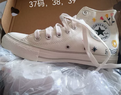 全新帆布鞋板鞋手工刺绣,运动休闲高帮鞋 原...