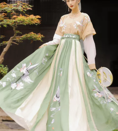 玉术汉服女幽风原创正品坦领齐腰儒裙春夏仙鹤三件套6米大摆日常...