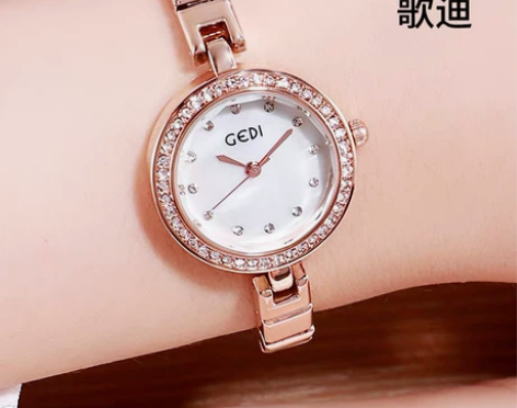 GEDI歌迪镶钻钢带手表小圆表轻奢ins ...