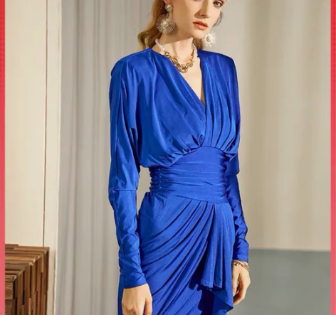 法式设计感连衣裙女2022秋季新款蝙蝠袖包...