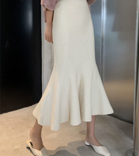 针织鱼尾裙半身裙女秋冬高腰中长款包臀长裙 ...