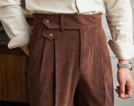 鹿复古轻奢灯芯绒那不勒斯高腰修身休闲裤