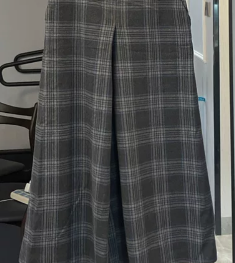 2022新款格子针织阔腿裤女秋冬九分裤子高...