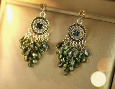 复古民族风波西米亚耳饰女绿色高级感耳坠20...