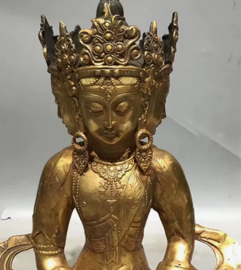 铜鎏金四面佛一尊工艺品，鎏金匀称，开脸慈祥...