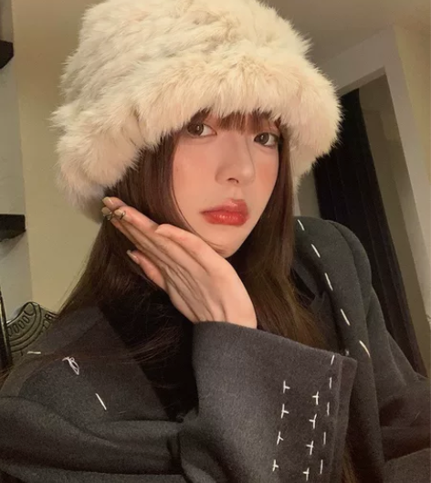 兔毛帽子女秋冬季显脸小毛茸茸毛绒帽潮保暖护...