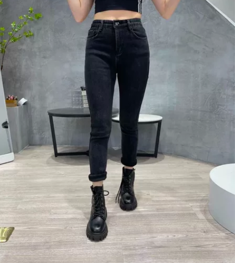 高腰加绒牛仔裤，巨显腿长，实拍，很厚实，S...