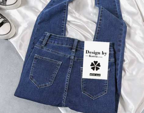 【暖春价】深蓝色牛仔裤女高腰铅笔裤2021...