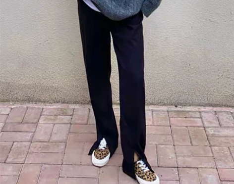 前开叉阔腿裤女春秋高腰垂感宽松拖地长裤直筒...