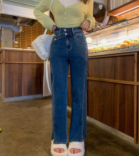 微胖妹妹梨型身材裤子女高腰弹力直筒裤秋季设...