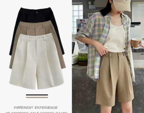 西装短裤女夏季薄款高腰宽松显瘦外穿直筒休闲...