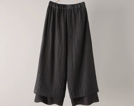 画续大码复古坠感双层仙女阔腿裤棉麻直筒裤高...