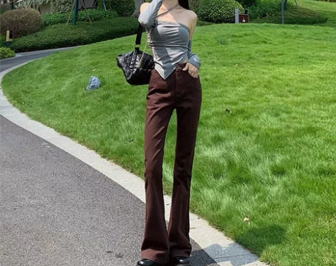 ZNZW咖啡色高腰喇叭裤女2022年新款夏...