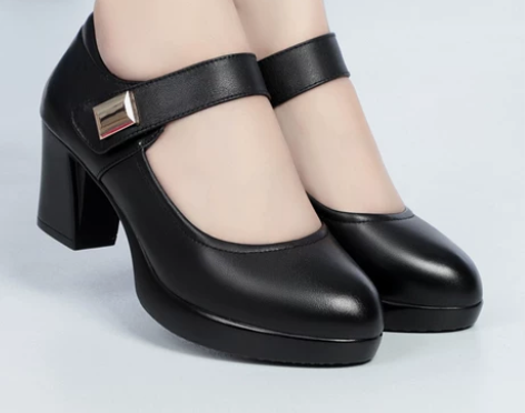 旗袍模特走秀鞋软底软皮高跟鞋厚底防水台中跟单鞋真皮鞋粗跟女鞋...