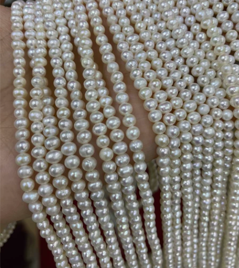 淡水珍珠半成品5-6mm近圆微瑕强光diy...