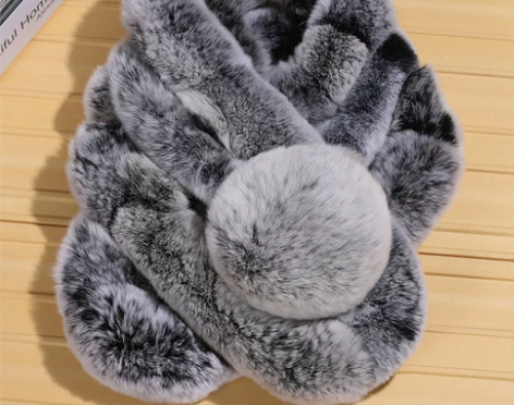 新款獭兔毛皮草围巾女冬季加厚保暖兔毛围脖围...