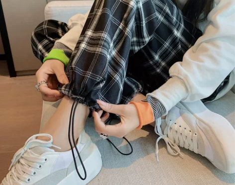 黑白格子裤子女裤宽松直筒阔腿夏季休闲202...