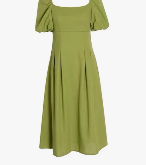 夏季法式方领牛油果绿连衣裙甜美温柔小清新度...