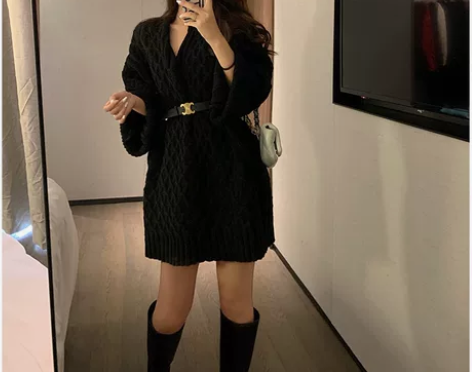 2022年秋冬新款赫本风小黑裙高级感毛衣裙...
