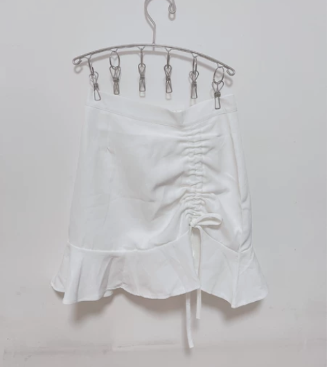 全新白菜价包邮S短裙白色抽绳包臀裙高腰显瘦...