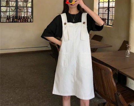 2022新款韩版矮个子洋气显高牛仔背带裙时...