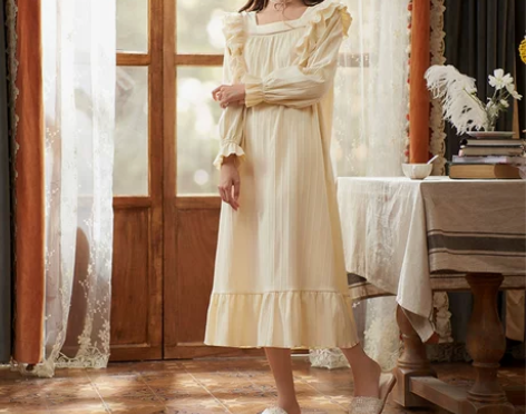 马克公主睡裙女春秋纯棉长袖高级感公主风连体...