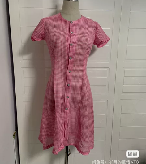 古着vintage港风格子连衣裙(无标) ...