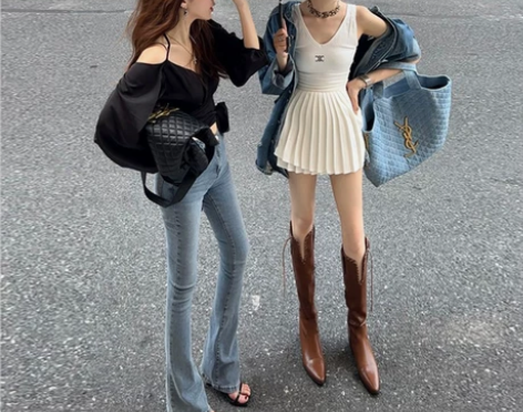 微喇裤子女高腰牛仔裤辣妹马蹄裤