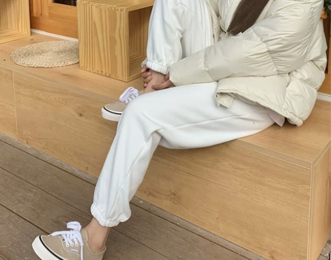 加绒哈伦裤女秋冬新款白色卫裤高腰休闲长裤宽...