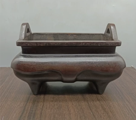 纯铜马槽香炉仿古家用祭祀佛堂供奉四足铜鼎熏...