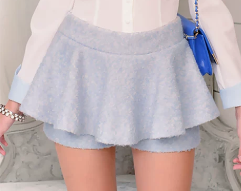 短裤 秋冬女粉红大布娃娃新款蓝色带裙摆百搭...