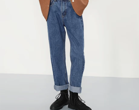 秋冬新款深蓝色直筒牛仔裤男宽松休闲潮流简约...