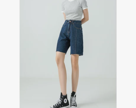 直筒五分裤牛仔短裤女高腰2022夏季新款日...