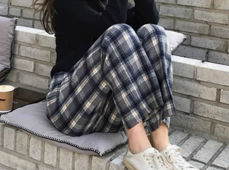 im向自制 复古格子毛呢裤子女2020春装...