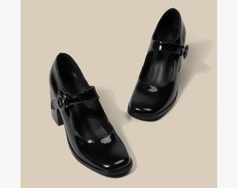 玛丽珍鞋女复古英伦风赫本黑色高跟一字扣粗跟方头单鞋女 下单私...