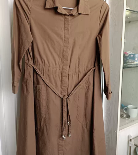 春秋风衣式衬衫连衣裙纯棉女气质收腰显瘦休闲...