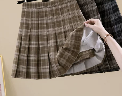 格子半身裙女春秋格纹jk学院风高腰百褶裙伞...