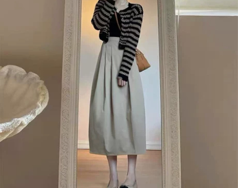 半身裙女2022春秋a字裙高腰伞裙长裙高级...