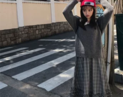 CUTEioi 格纹手工斜纹压褶蓬蓬裙蛋糕...