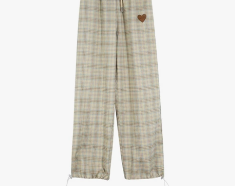 青蔷薇爱心宽松高腰卡其色直筒运动休闲裤女 ...