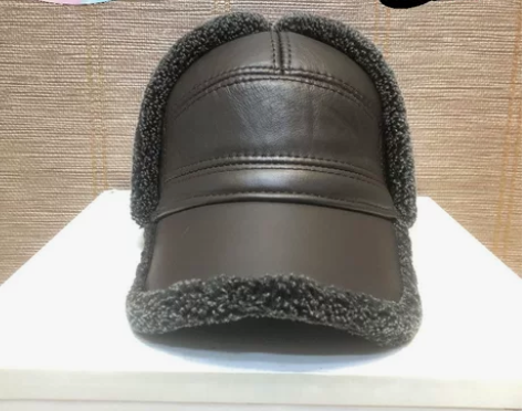 新款真皮冬季男士爸爸老头帽护耳保暖加厚棒球...