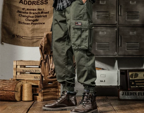 美式复古工装裤子男秋冬季厚款宽松直筒加绒加...