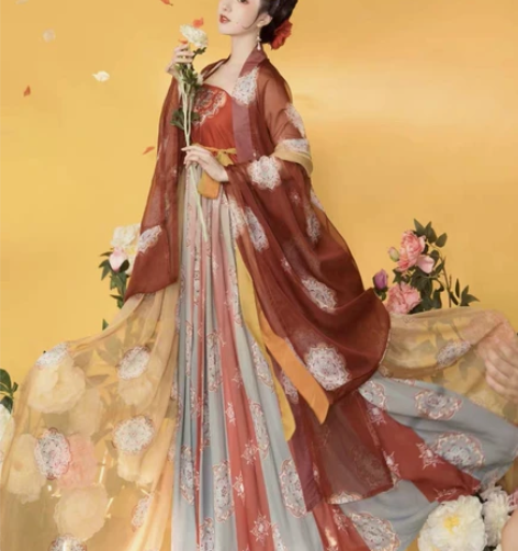 玉术原创汉服女霓裳诃子裙大袖衫唐制春夏刺绣...