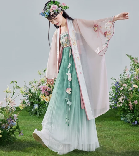 七月夕汉服原创 兔兔蘑力 对襟绣花改良长干...