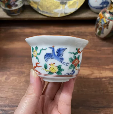 日本回流瓷器全新全品翔山釉上彩祥云花朵石榴...