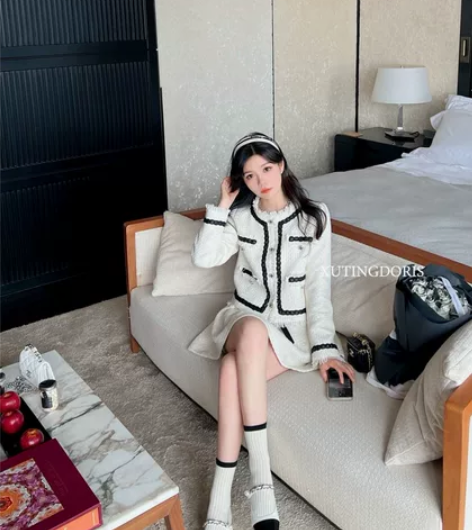 小香风半身裙女秋冬赫本风蝴蝶结蓬蓬裙a字收...