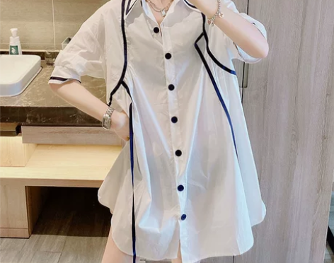 宽松设计感中长款衬衫连衣裙复古港风小众裙子...