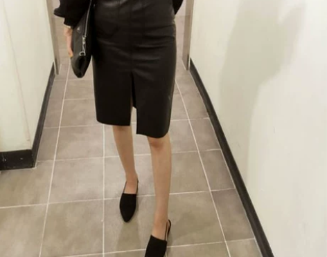 高腰皮裙 夏秋新款前开叉一步裙修身显瘦包臀...