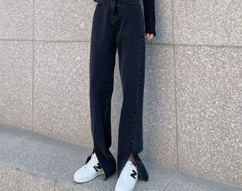 高腰微喇叭开叉牛仔裤女秋季2022年新款春...